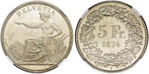 5 Franc Suiza Plata 