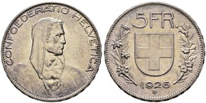 5 Franc Suiza Plata 