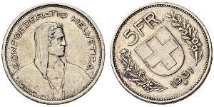 5 Franc Suiza Plata 