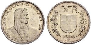 5 Franc Suiza Plata 