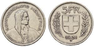 5 Franc Suiza Plata 