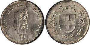 5 Franc Suiza Plata 