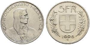 5 Franc Suiza Plata 