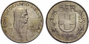 5 Franc Suiza Plata 