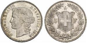 5 Franc Suiza Plata 