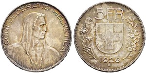 5 Franc Suiza Plata 