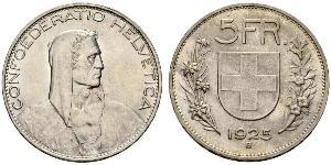 5 Franc Suiza Plata 