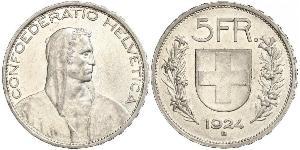 5 Franc Suiza Plata 