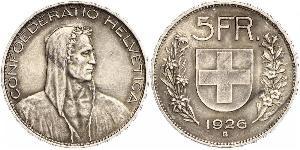 5 Franc Suiza Plata 