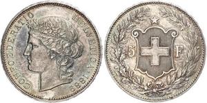 5 Franc Suiza Plata 