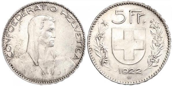 5 Franc Suiza Plata 