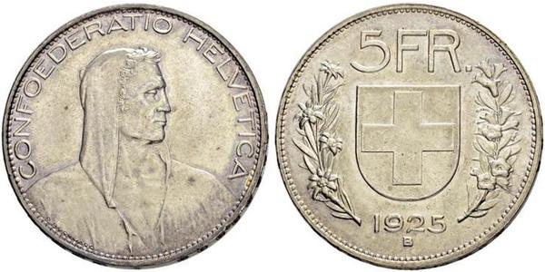 5 Franc Suiza Plata 