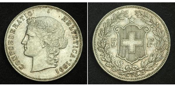 5 Franc Suiza Plata 