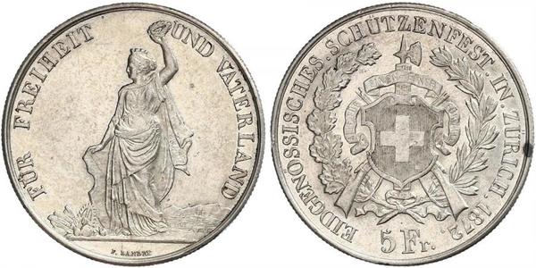 5 Franc Suiza Plata 