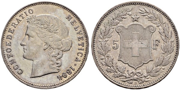 5 Franc Suiza Plata 