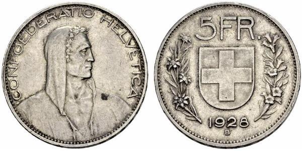 5 Franc Suiza Plata 