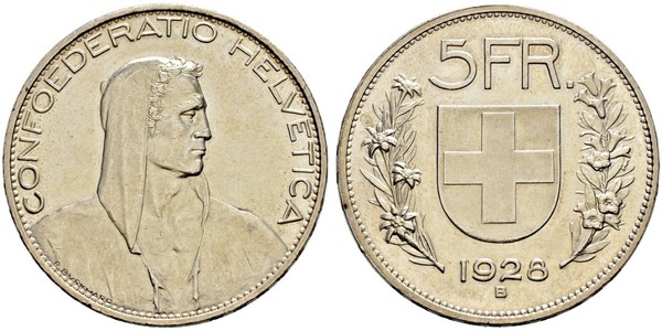 5 Franc Suiza Plata 