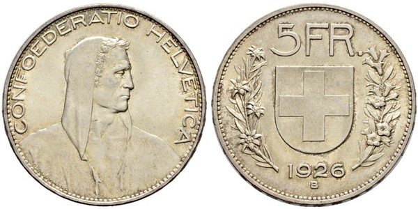 5 Franc Suiza Plata 