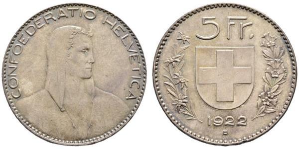 5 Franc Suiza Plata 