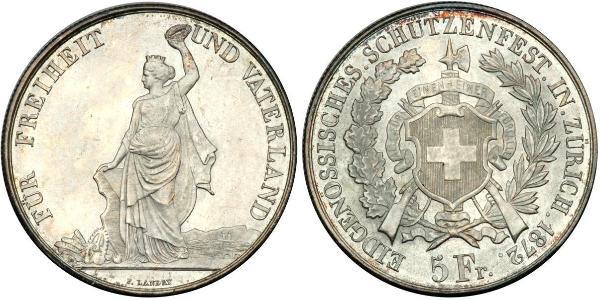 5 Franc Suiza Plata 