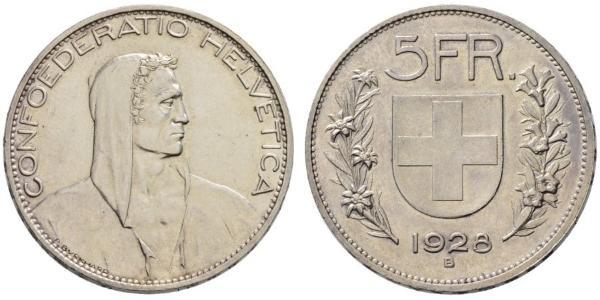 5 Franc Suiza Plata 