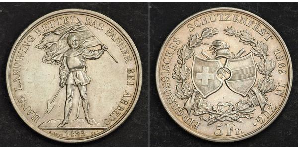 5 Franc Suiza Plata 