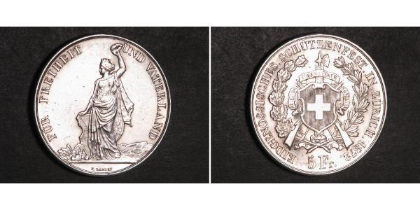 5 Franc Suiza Plata 