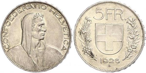 5 Franc Suiza Plata 