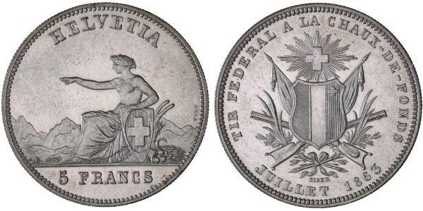 5 Franc Suiza Plata 