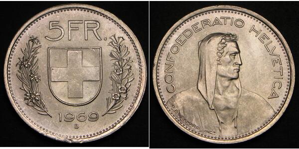 5 Franc Suiza Plata 