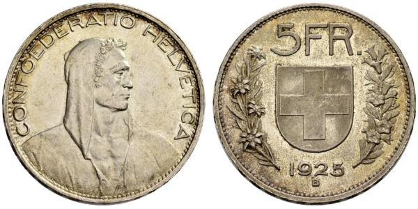 5 Franc Suiza Plata 