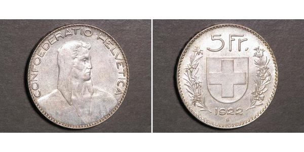 5 Franc Suiza Plata 