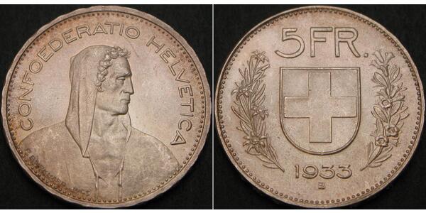 5 Franc Suiza Plata 
