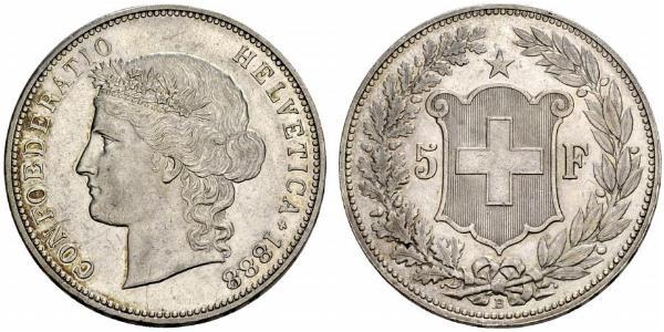 5 Franc Suiza Plata 