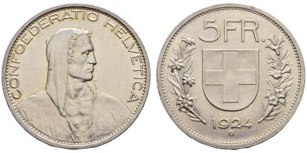 5 Franc Suiza Plata 