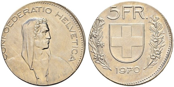 5 Franc Suiza Plata 