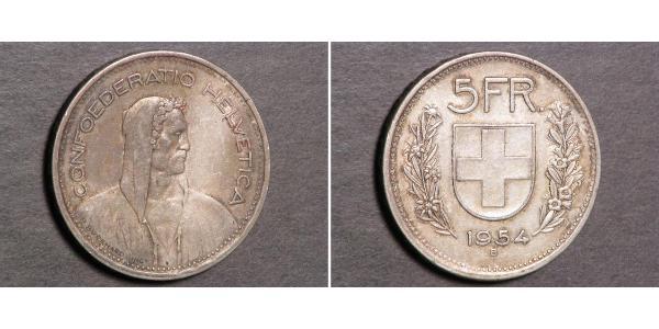 5 Franc Suiza Plata 