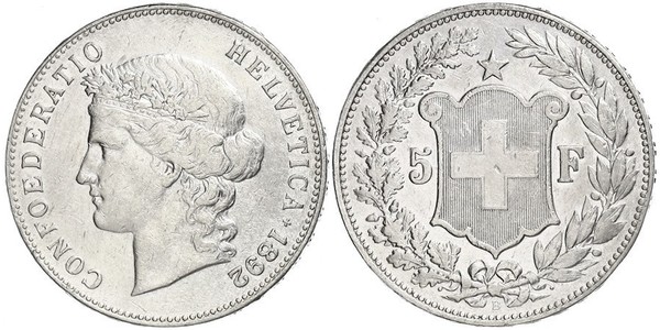 5 Franc Suiza Plata 