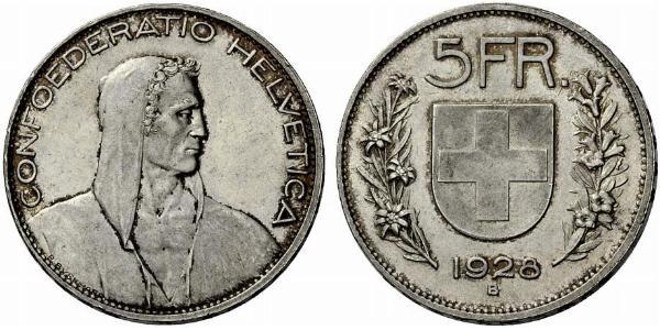 5 Franc Suiza Plata 
