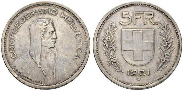 5 Franc Suiza Plata 