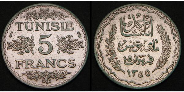 5 Franc Túnez Plata 