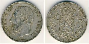 5 Franc Belgien Silber Leopold II (1835 - 1909)