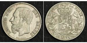 5 Franc Belgien Silber Leopold II (1835 - 1909)