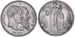 5 Franc Belgien Silber Leopold II (1835 - 1909) / Leopold I. (Belgien) (1790-1865)