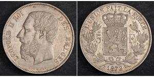 5 Franc Belgien Silber Leopold II (1835 - 1909)