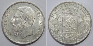 5 Franc Belgien Silber Leopold II (1835 - 1909)