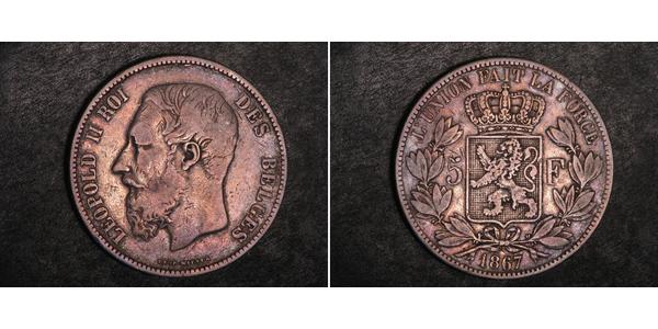 5 Franc Belgien Silber Leopold II (1835 - 1909)