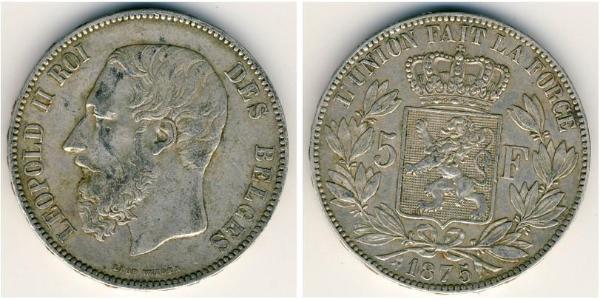 5 Franc Belgien Silber Leopold II (1835 - 1909)