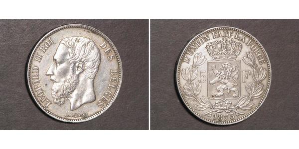 5 Franc Belgien Silber Leopold II (1835 - 1909)