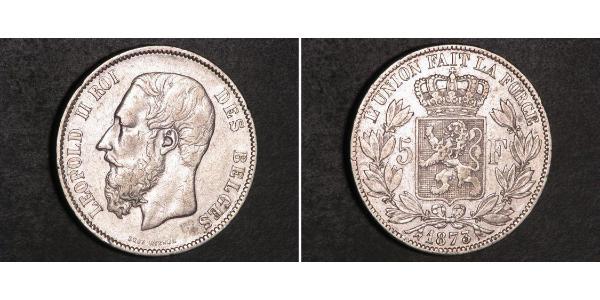 5 Franc Belgien Silber Leopold II (1835 - 1909)